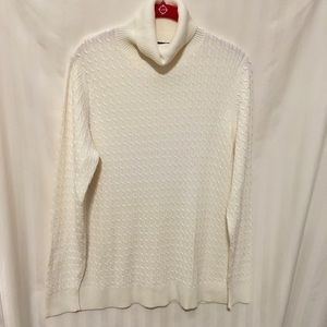 Lands’ End Cream Cable Turtleneck Sz L Like New